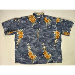 VINTAGE Pierre Cardin Button Up Shirt Men XXL Blue All Over Print Floral